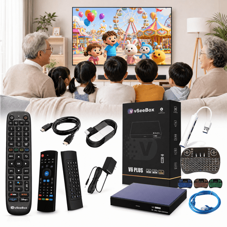 Vseebox V6 Plus 2026 Newest Powerful Smart TV Box with Voice Remote Control, Android 14 TV Box, 4GB RAM, 64GB Storage