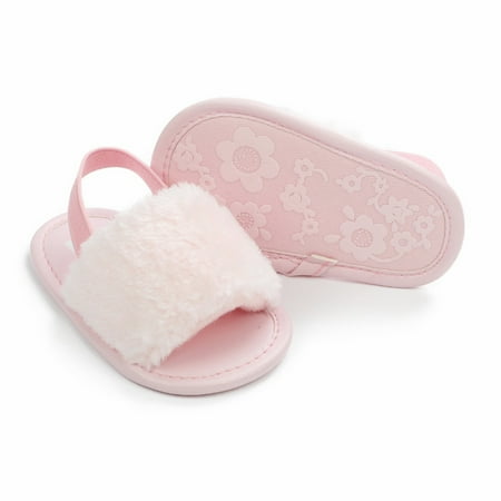 Baby Sweetie Baby Girls Plush Sandals Summer Open Toe Fur Princess Flats Walking Shoes for Toddler Newborn Infant