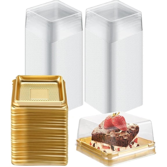 150 Set  Mini Cake Containers, Clear Plastic Small Cupcake Boxes with Dome Lids for Individual Chocolate Covered Cookies, Strawberry, Mooncake