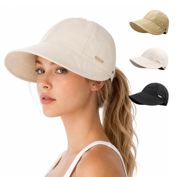 Womens Wide Brim Sun Visor Hat, UV Protection Adjustable Packable Ponytail Baseball Cap for Hiking Fishing Golf Beach