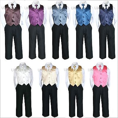 

4pc Satin Vest Necktie Boy Suit Set Baby Toddler Kid Formal size Small to 7