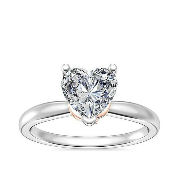 1.00 Carat Heart Shaped Real Diamond Beautiful Solitaire Ring for Wedding Solid 14K White Gold Size 7