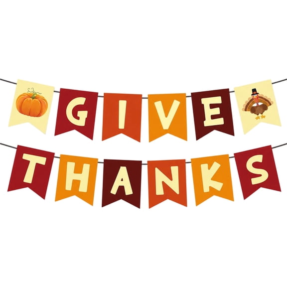 Thanksgiving Turkey Pumpkin Banner,Harvest Festival Cardstock Garland with Give Thanks Lettering for Party Background Home Wall and Holiday Scene Decor