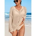 thumbnail image 4 of Attraco Swimsuit Cover up Hollow Out Women Drawstring Beach Dress Long Sleeves Crochet Tops Swim Bikini Bathing Suit Coverups Swimwear, 4 of 8