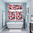 thumbnail image 4 of Color Block Triangle Kitchen Curtains Valances and Tiers Set of 3 Red Black Stitching Tier Curtains and Valance with Rod Pocket for Small Windows, 27.5"x24", 4 of 9