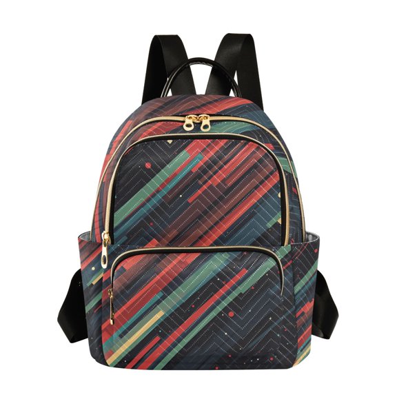 FORMRS Mini Backpack Purse for Women Quilted Travel Daypack Casual Shoulder Bag, Red Abstract Lines