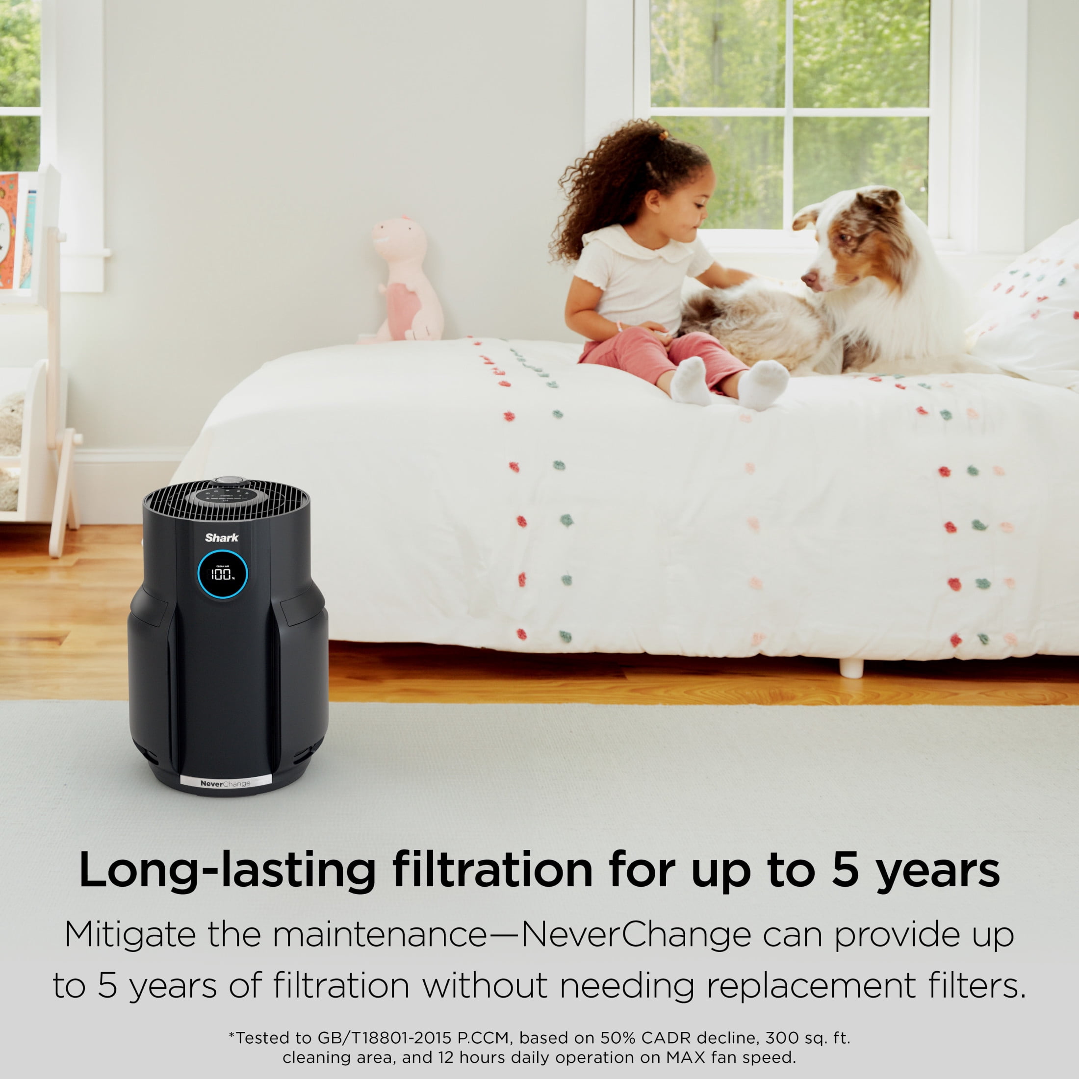 Shark NeverChange 500 St Ft HEPA Air Purifier, 5-Year HEPA-Exceeding Filter, Captures Pollutants, Pet Dander, Dust, and Smoke, HP150 Gray