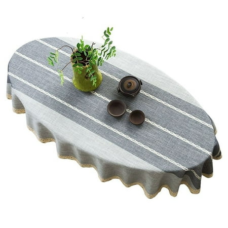 

Oval Tablecloth Cotton Linen Duck Egg Shape Tablecloth With Lace Striped Table Cover For Living Room Bedroom Study Outdoor-D-90*150cm
