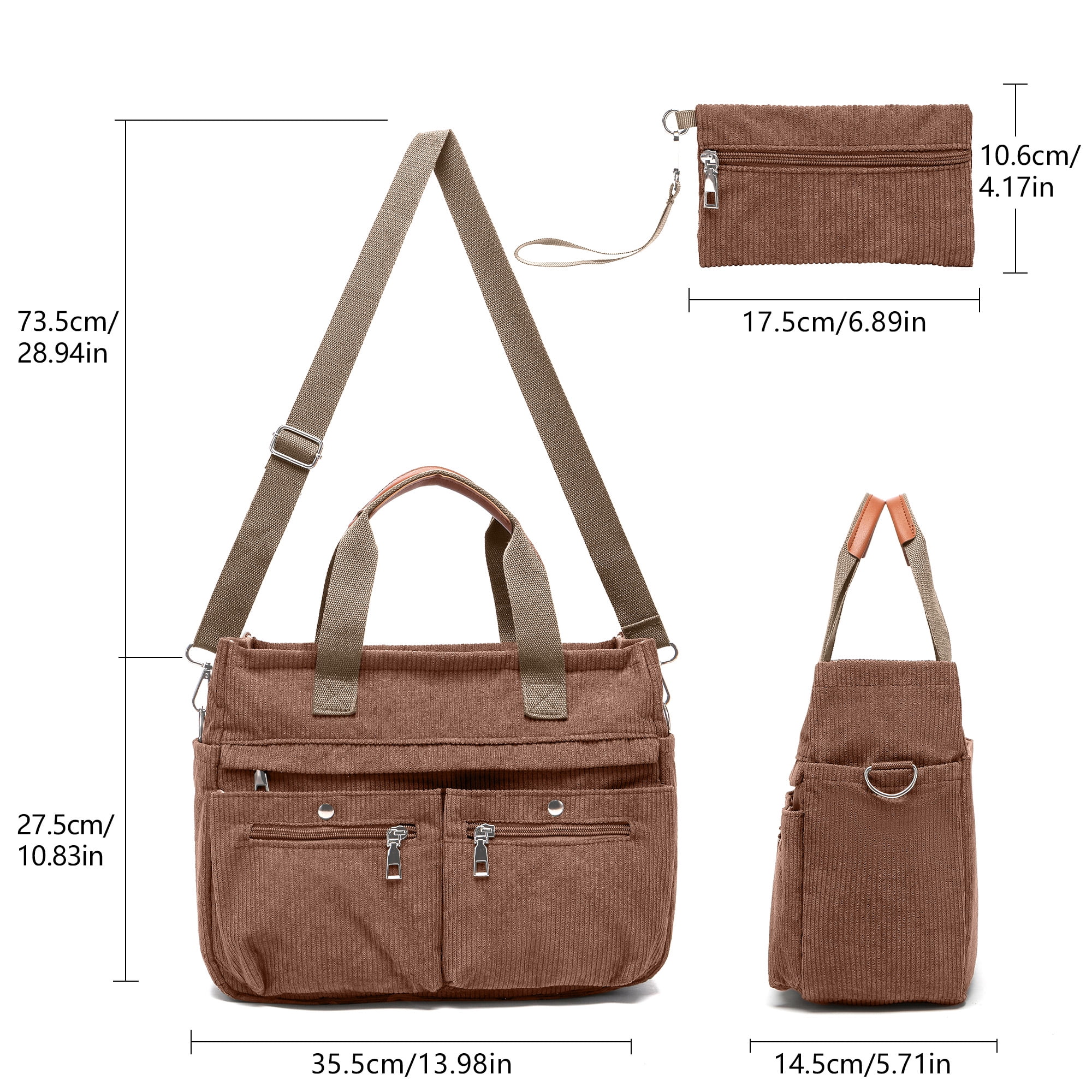 2pcs/Set Women's Corduroy Tote and Crossbody Bag Set, Large Capacity Laptop Shoulder Bags with Adjustable Strap & Zipper Closure, Casual Travel, Work, Sports, Everyday Purse