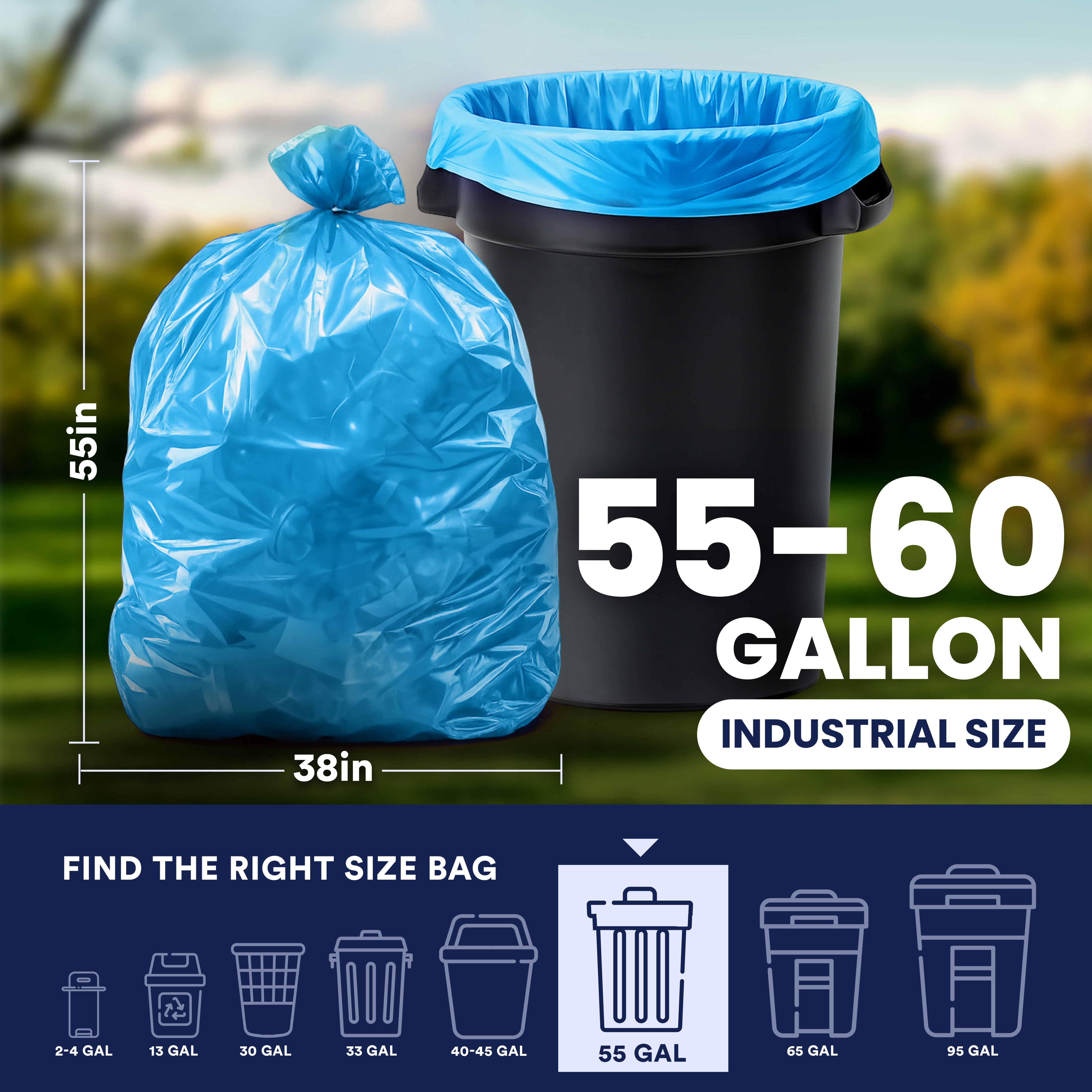 Plasticplace 55-60 Gallon Blue Recycling Trash Bags, 1.2 Mil, 38"x55" Garbage Can Liners, 100 Count