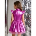 thumbnail image 6 of Raenseen Kids Girls Outerspace Astronaut Dress Robot Dress Up Iridescent Glossy Flare Sleeve Ruffle Alien Tutu Dress Hot Pink 12, 6 of 7