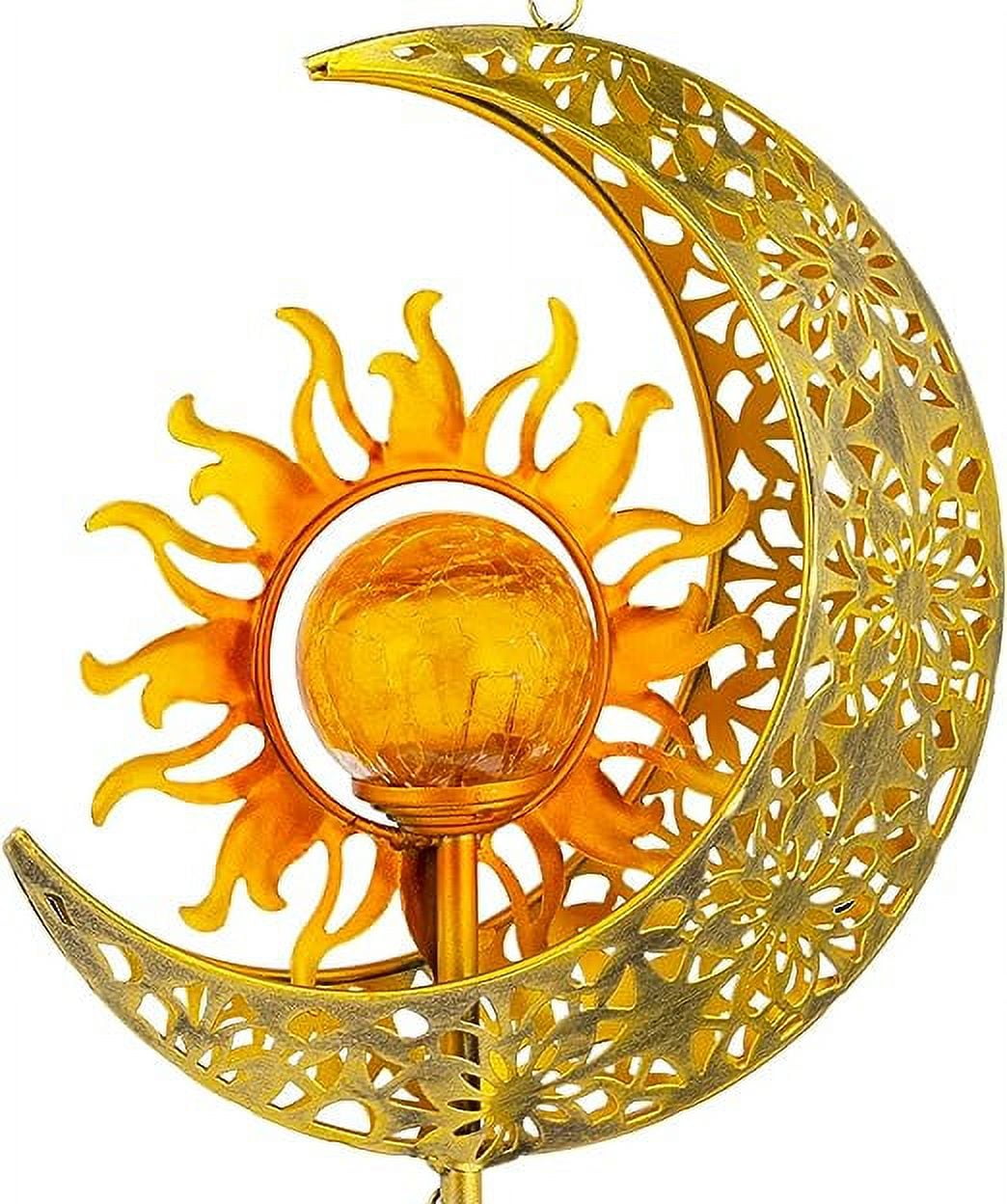 JYPS Sun Moon Solar Wind Chimes, 47-Inch Large Waterproof Windchimes for Outside with Glowing Crackle Glass Ball, Garden Patio Yard Decor Mother's Day Birthday Unique Gifts for Women Mom Grandma Wife