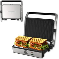 ZHIBO Panini Press, Electric Sandwich Press Grill, Open 180°, Adjustable Temperature, Non Stick