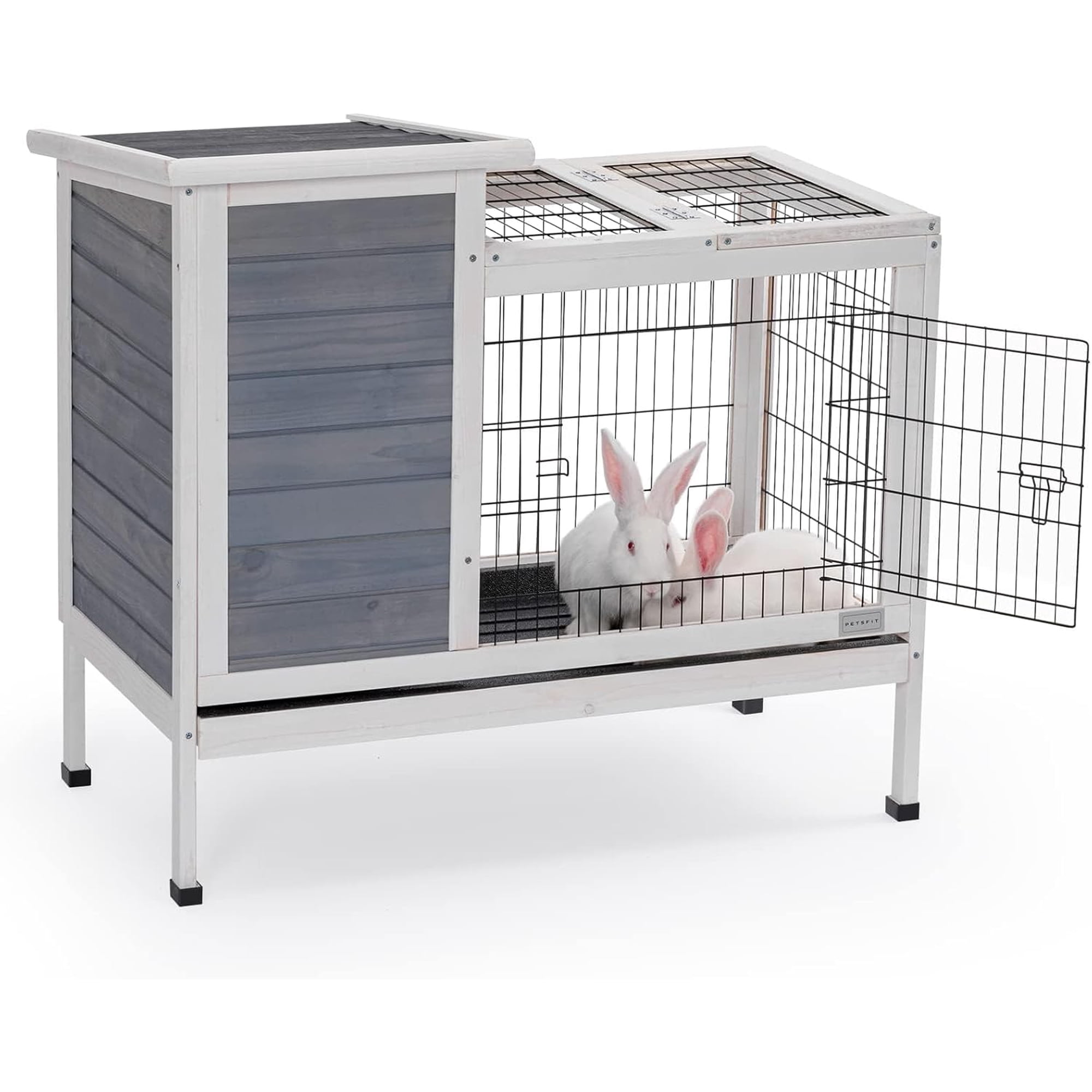 Petsfit Spacious Comfortable Rabbit Hutch Small Animal Cage with Ventilation and Pull Out Tray for Indoor and Outdoor