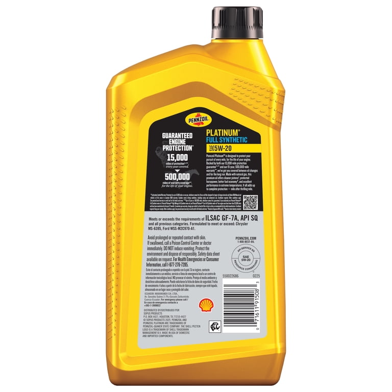 3 pack) Pennzoil Platinum Full Synthetic 5W-20 Motor Oil, 1 Quart