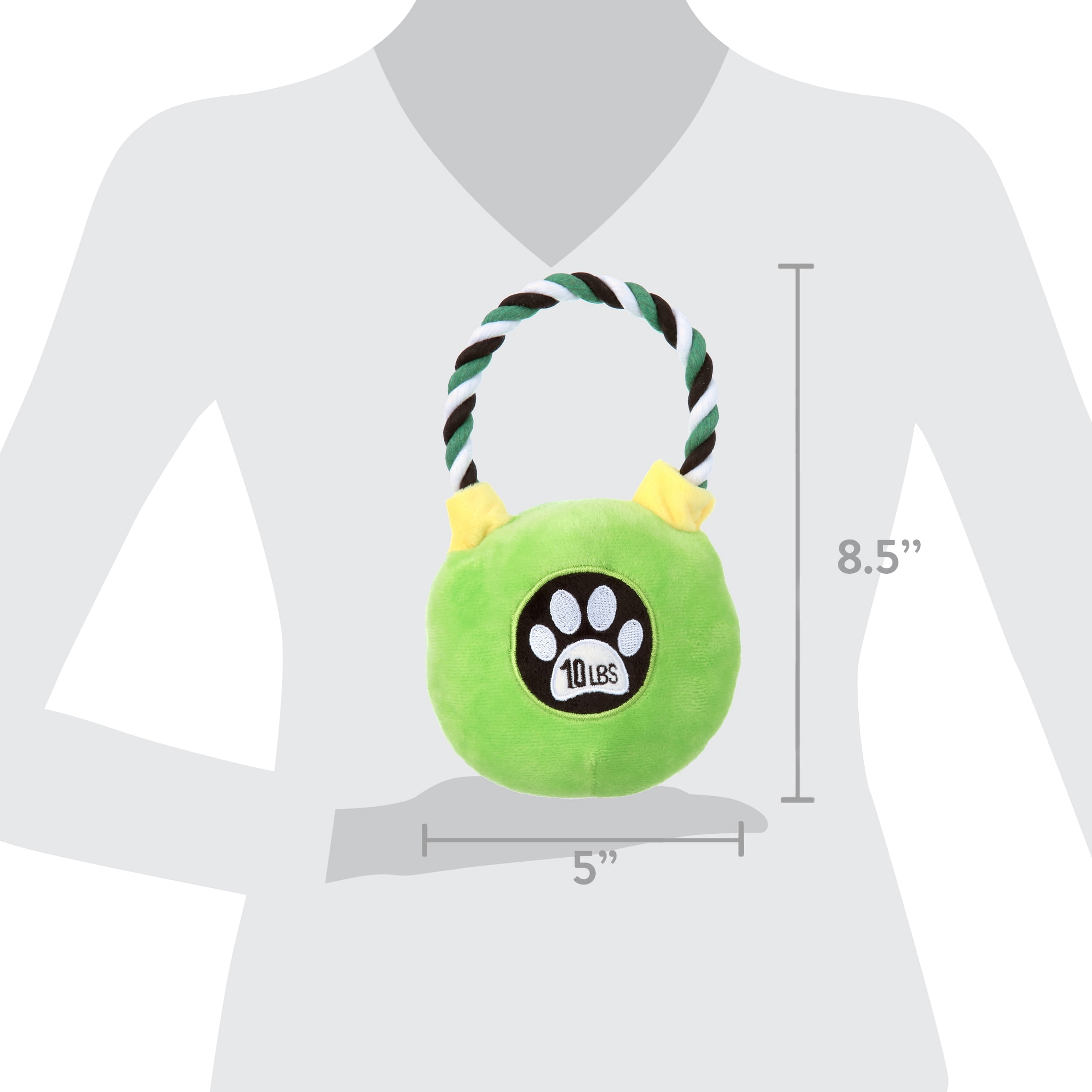 Mario Lopez - Plush Pet Toy Kettle Bell with Rope - Green