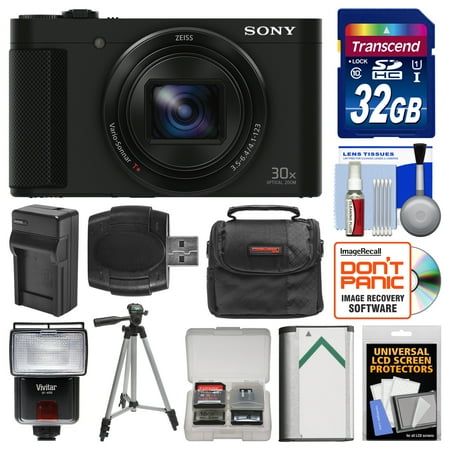 Sony Cyber-Shot DSC-HX90V Wi-Fi GPS Digital Camera with 32GB Card + Case + Flash + Battery & Charger + Tripod + Kit