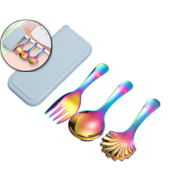 Shell Shape Serving Spoons, Mini Forks and Spoons, Stainless Steel Spoon Fork Set, Short Handle Flatware Set for Coffee, Dessert, Yogurt for Bar, Restaurant, Home Party