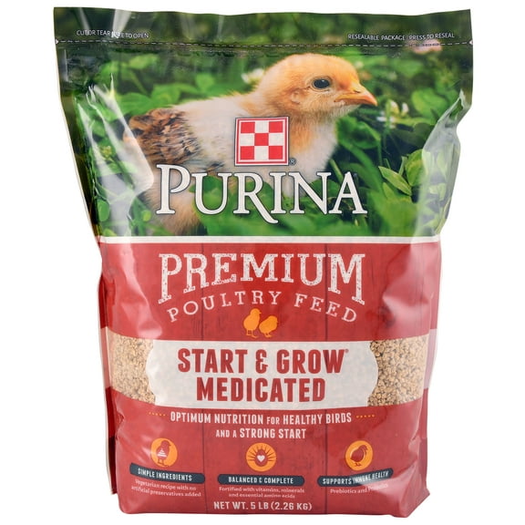 Purina Start & Grow Starter/Grower Medicated Feed Crumbles, 5 lb bag