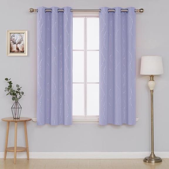 ZOPZO Energy Saving, Blackout Curtains, Noise Reducing, Light Purple, 42W x 45L Inch, Thermal Insulated Wave Line and Dots Drapes, 2 Panels