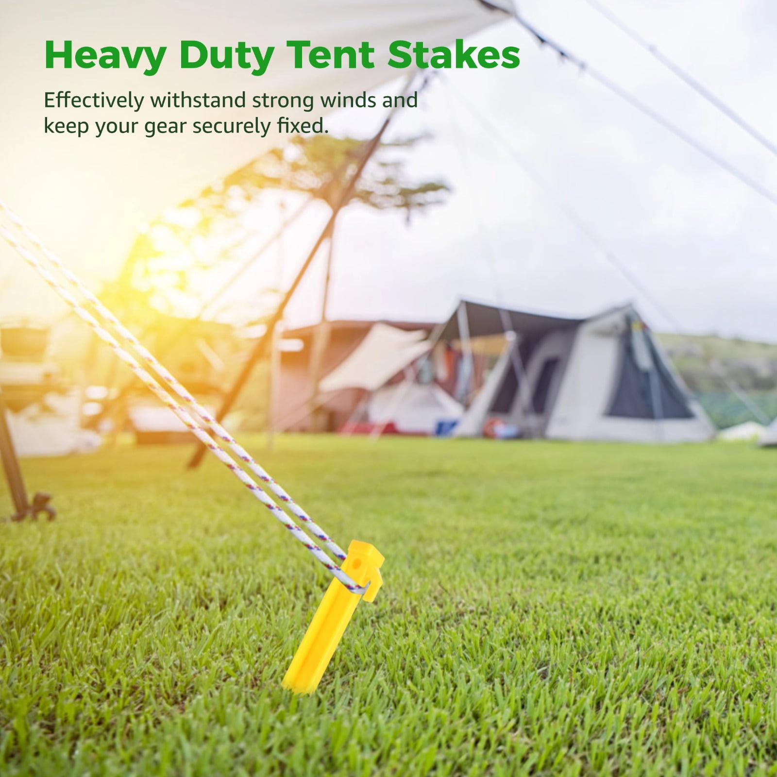 50 Pcs Heavy Duty Plastic Tent Stakes | 9" Wind-Resistant Pegs with Secure Hook Design, Unbreakable and Inflexible Tent Spikes for Camping Patio, Garden, Canopies, Grassland, Outdoor