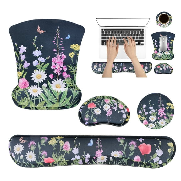 sixwipe Ergonomic Mouse Pad with Wrist Rest, No Slip Desk Keyboard Wrist Rest and Computer Wrist Support, Memory Foam Keyboard Wrist Pad with Cup Coaster for Easy Typing and Hand Pain Relief