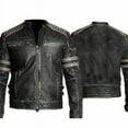 thumbnail image 3 of Distressed Leather Motorcycle Jacket Vintage Motorcycle Jacket Leather Riding Jackets Mens Black Leather Biker Jacket Best Motorcycle Jacket size XXXS, 3 of 4