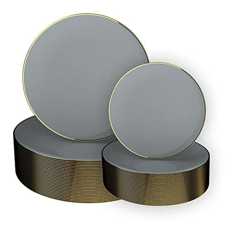 

NYC Plastic 60 Pack Dinnerware Plates | Disposable|30-7.5 | 30-10.25 | Salad Plate| Appetizer | Dessert|Dinner Plate | ware| Supplies | Holidays | Grey