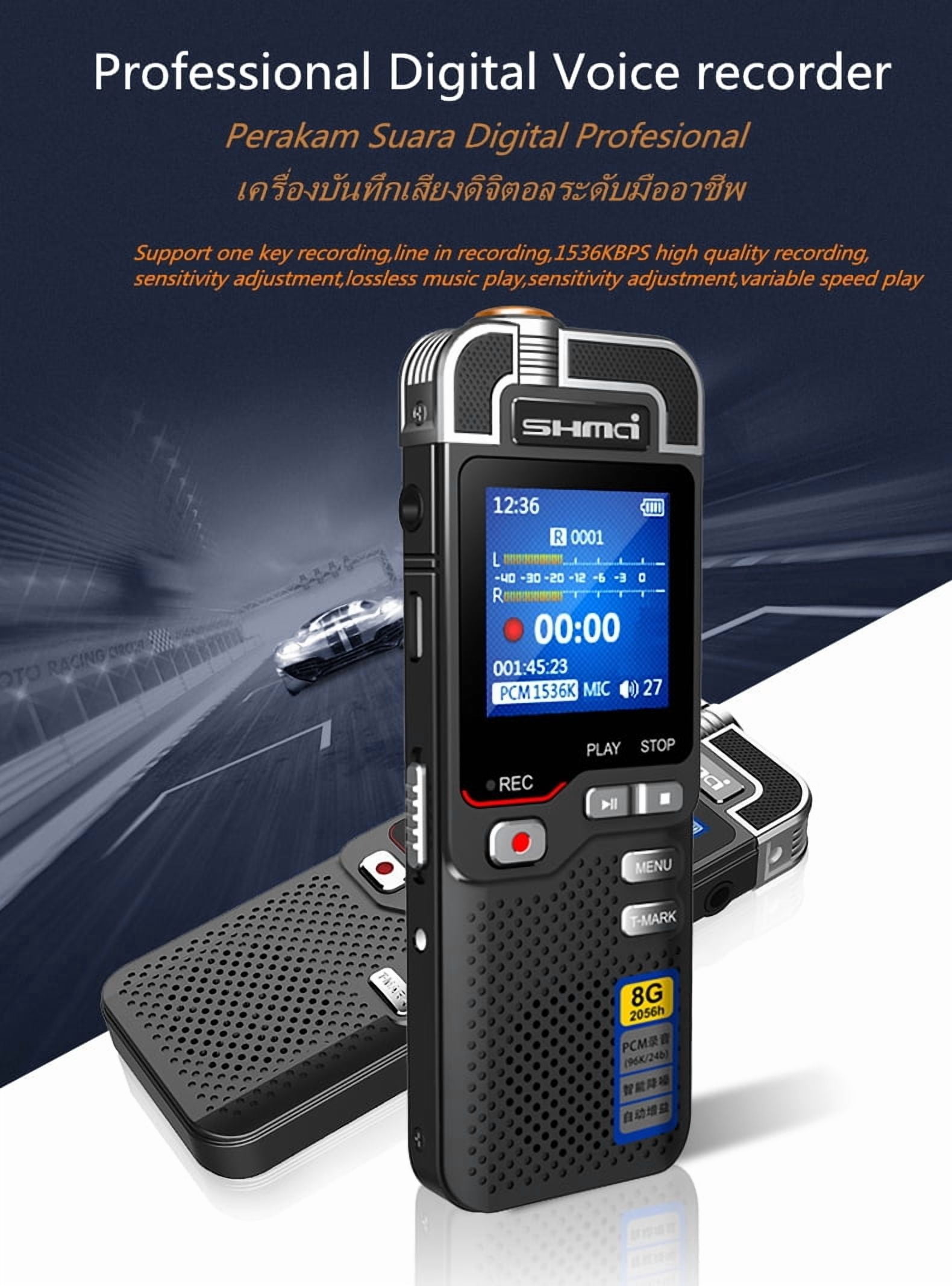 Shmci D60 8GB Professional Dictaphone Voice-activated Mini Digital Audio Voice Recorder Pen Dual Mic Denoise With Variable Speed MP3 Music Playback Class Home Meeting lecture Concert Record