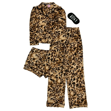 

Juicy Couture Womens Plush Leopard Pajamas Shorts Pants Top Sleep mask Set Large