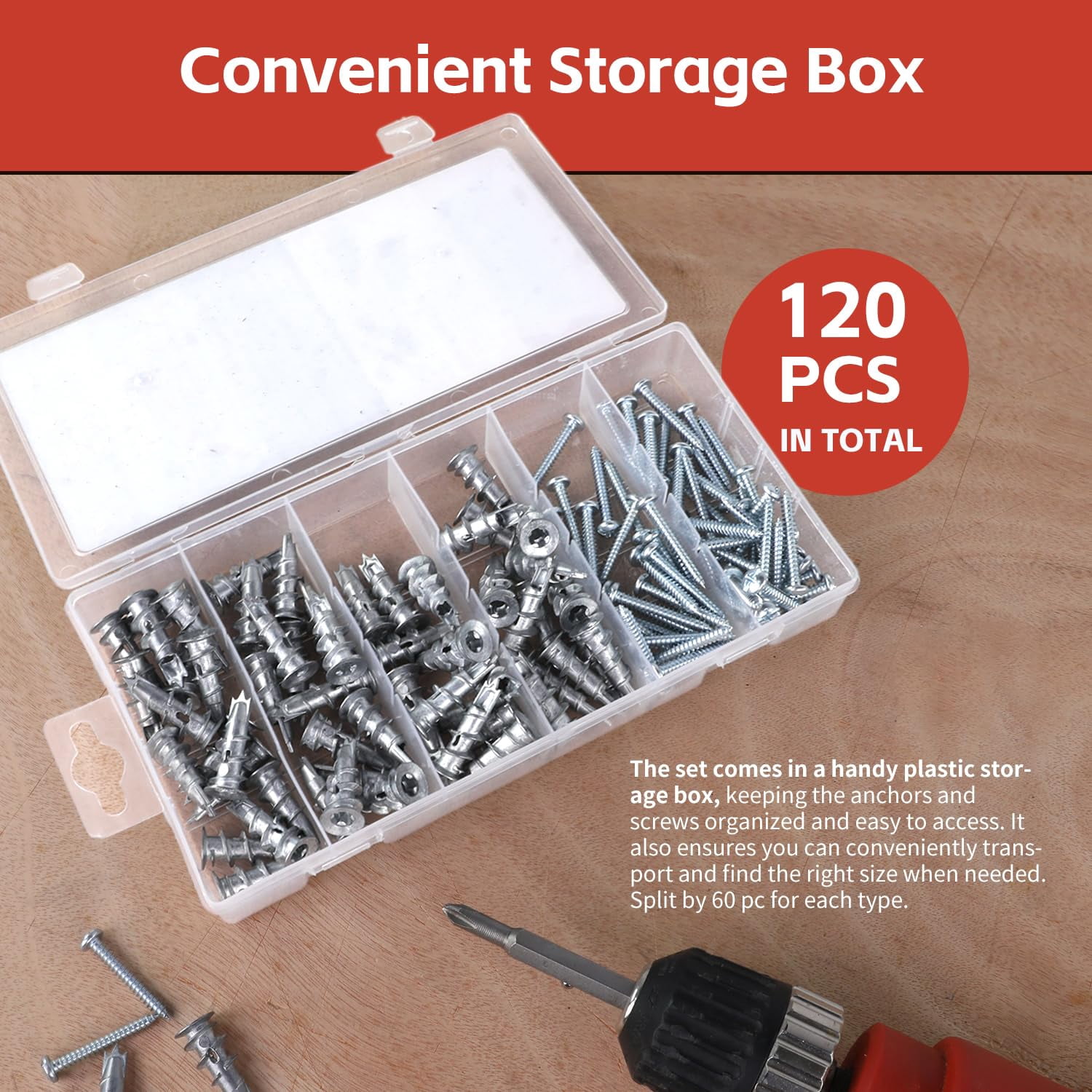 MaxWorks 51030 120 pc Zinc Alloy Drywall Anchor Assortment 1/2" x 1-1/5" Anchor #8 x 1-1/4" Zinc Plated Phillips Screws for Easy Self Drilling Installation Mounting Mirrors Frames Paintings