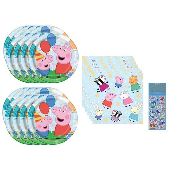 Unique Peppa Pig Birthday Party Supplies Bundle with Sticker Sheet, Serves 16