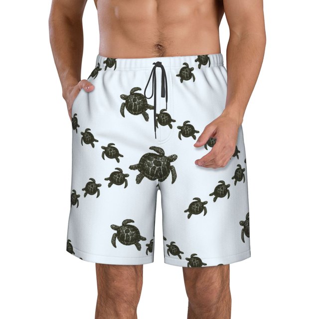 Wukai Sea Turtle Print Beach Trunks with Compression Liner Swimsuit Quick Dry Beach Sports Shorts with Pocket-X-Large