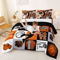 thumbnail image 3 of Castle Fairy Sport Basketball Collage Queen Comforter Set 3 Pieces, Geometric Plaid Comforter Sets Queen, Black Orange,Black Reversible,1 Comforter and 2 Pillowcases, 3 of 6