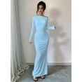 thumbnail image 5 of Women'S Fall Spring Fashion Long Sleeve Floral Print Tight Fitted Party Club Ruched Maxi Dresses Pure Sky Blue XL, 5 of 6