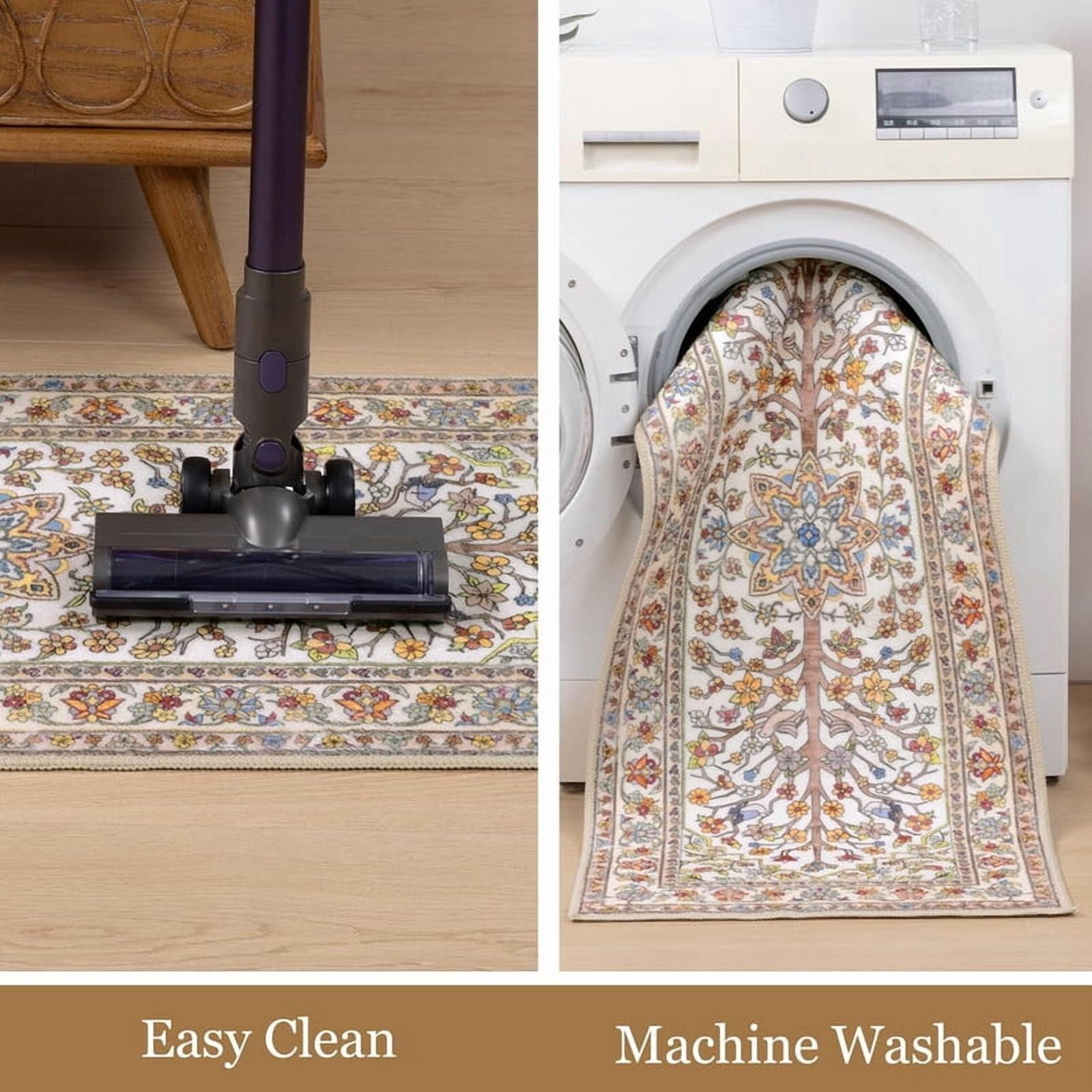 Findosom 3pcs Washable Kitchen Rug Set,Non-Slip Floral Boho Kitchen Mats Kitchen Runner Rug Floor Carpet for Hardwood Floor,Sink,Entryway,Bathroom,Home Decor,20"x32"+20"x48"+20"x59"
