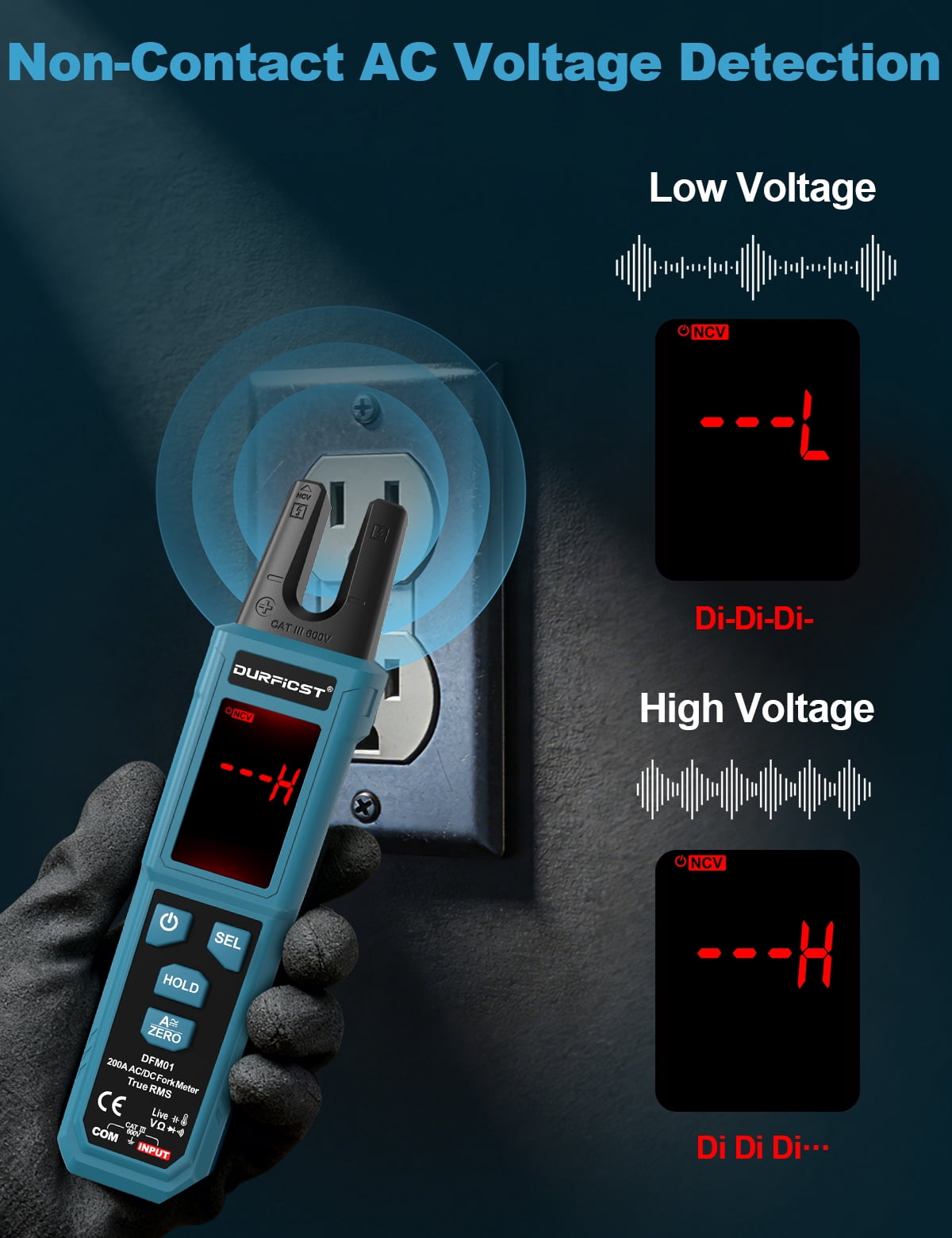 Clamp Meter, DURFICST Digital Auto Ranging Amp Meter TRMS 4000 Counts, Clamp Multimeter with AC/DC Current & Voltage, NCV, Resistance, Capacitance, Frequency, Continuity, Live Wire, Temperature Test