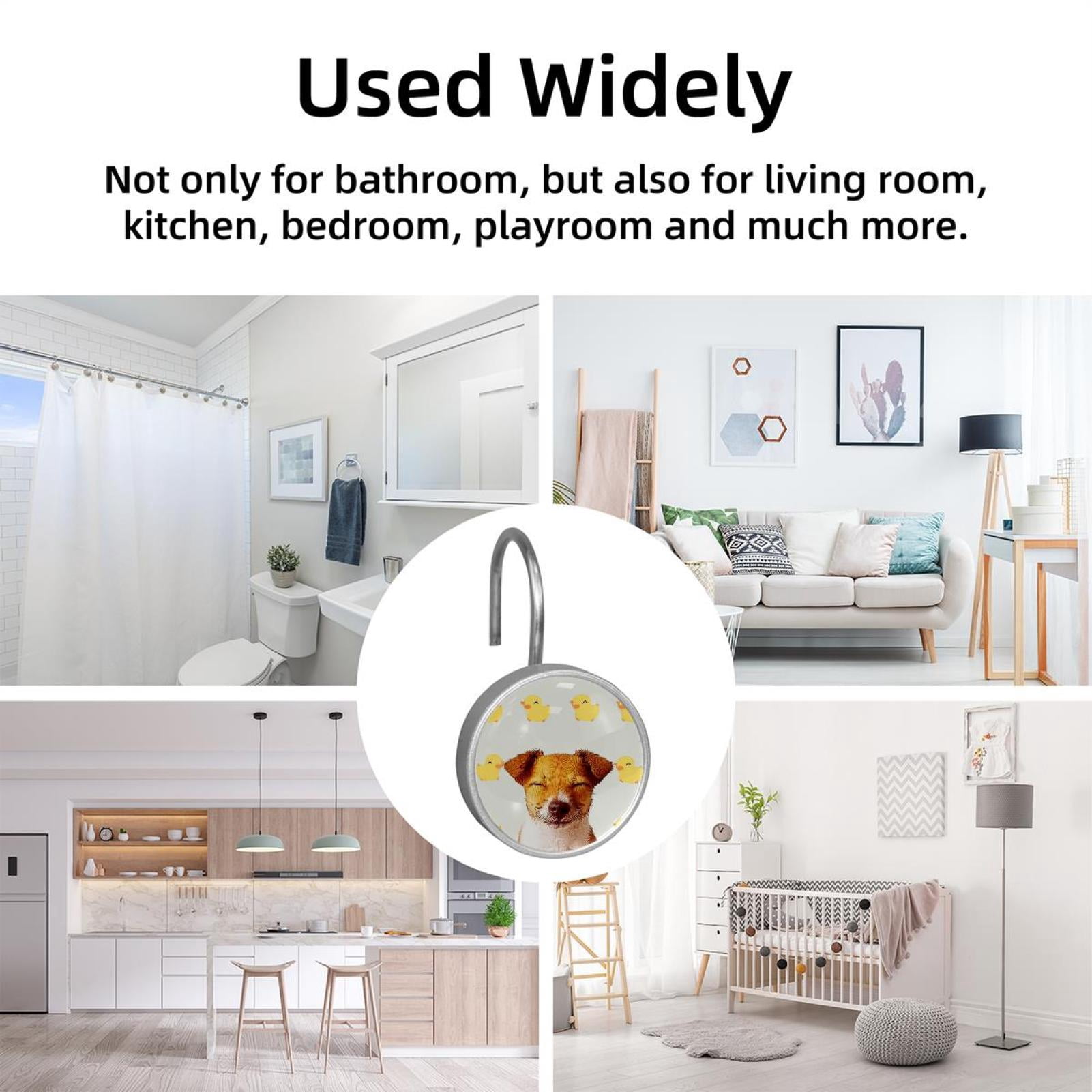 HemaKayy 12 Pcs Shower Curtain Hooks Bathroom Decorative Accessories Yellow Duck and Dog