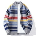 thumbnail image 5 of gbyLJF Knitted Stand Up Collar Cardigan for Men Striped Printed Zip Up Sweater Jackets Winter Casual Loose Long Sleeve Outwear Coats, 5 of 9