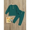 thumbnail image 2 of 2 Pieces Kids Nightwear, Unisex Solid Color Round Neck Long Sleeve Tops+ Long Pants for Autumn, 2 of 8