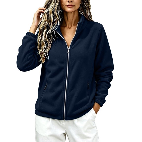happyYEE Women's Zip up Sweatshirt Jackets Long Sleeve Fleece Loose Coat Fall Fashion Stand Neck Outerwear with Zip Pockets
