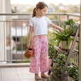 thumbnail image 3 of Girls Wide Leg Pants Gradient Heart Print Elastic Waist Loose Fit Cotton Culottes Casual Summer Trousers for Girls, Pink, Sizes 4-5, 3 of 6