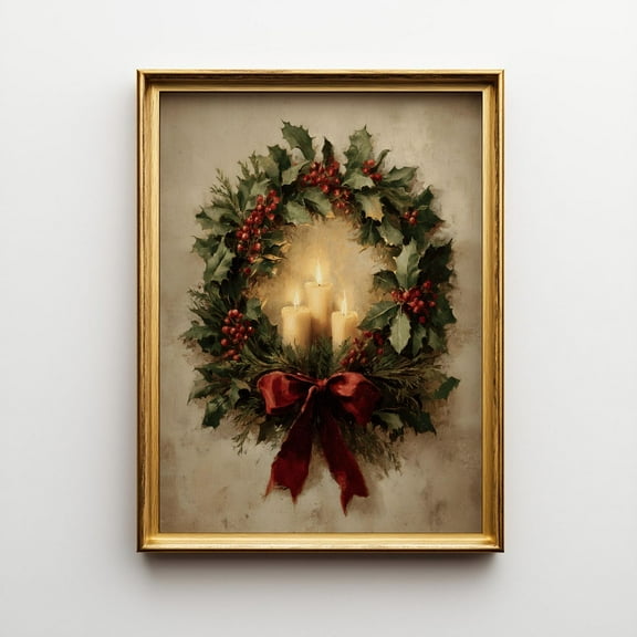 Vintage Christmas Wreath Posters Minimalist Print Poster Wall Art Canvas Artwork Home Christmas Rustic Farmhouse Holiday Decoration No Frame