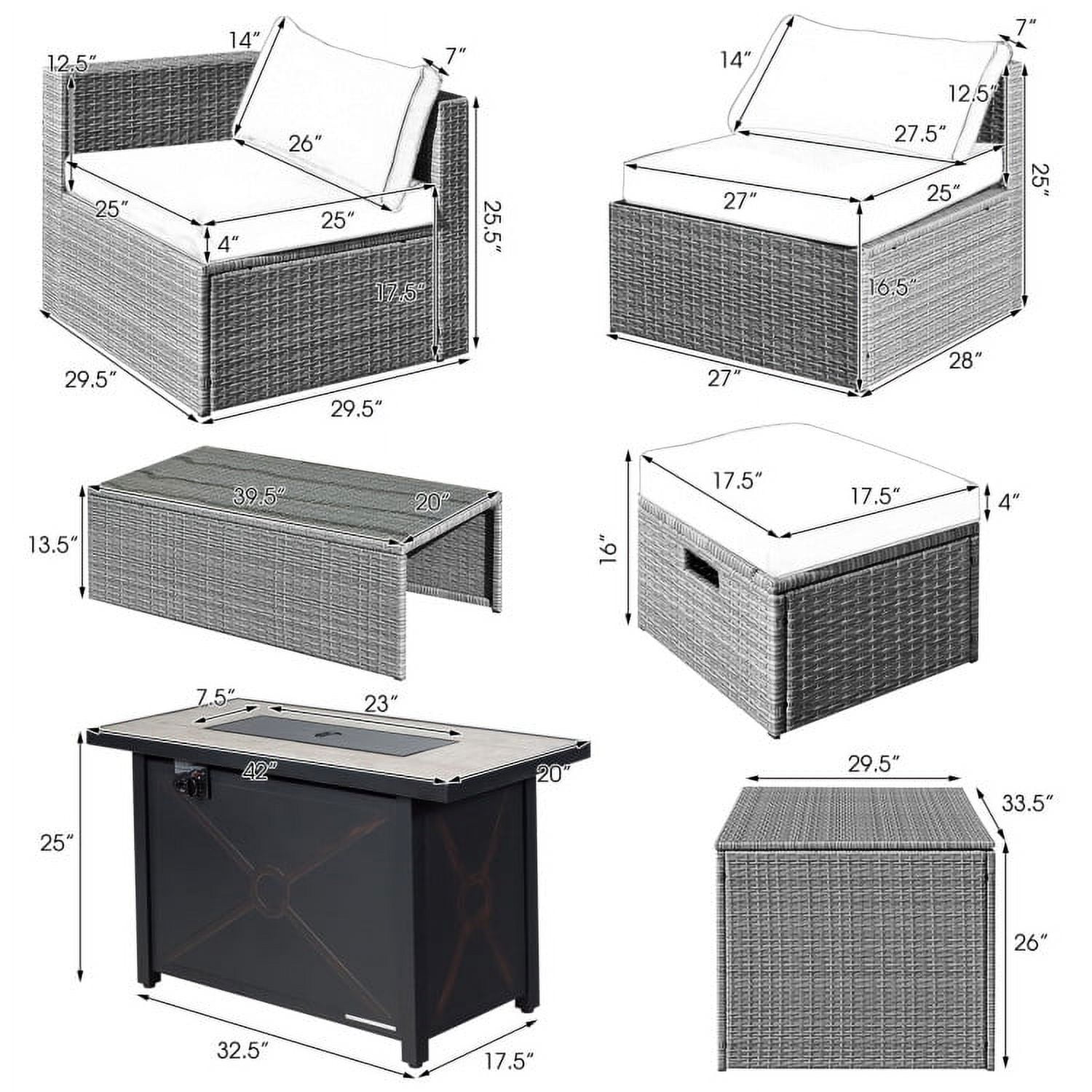 Aimee Lii 9 Pieces Patio Furniture Set with 42 Inches 60000 BTU Fire Pit, Outdoor Patio Furniture, White Aimee Lii 9 Pieces Patio Furniture Set with 42 Inches 60000 BTU Fire Pit, Outdoor Patio Furniture, White
