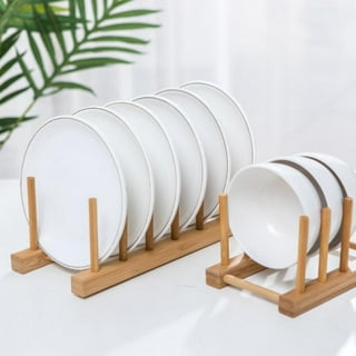  MINGFANITY 4PCS Plate Holders Organizer, Metal Dish Storage  Dying Display Rack for Cabinet, Counter and Cupboard, White, 4 Large