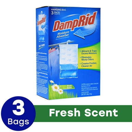 DampRid Hanging Moisture Absorber; 3-Pack (14oz. each); Absorb Unwanted Moisture from the Air While Eliminating Musty Odors; Convenient Hanging Bags Create Fresher, Cleaner Air; Fresh Scent Fragrance