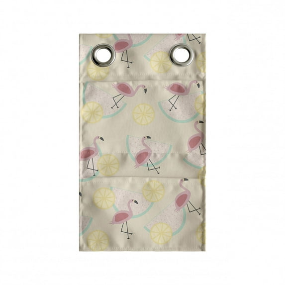Flamingo Hanging Pocket Organizer, Tropical Animal and Fruit Slices Print in Pastel Colors Illustration, Printed Polyester Storage Bag with Pockets, 9" x 27", Champagne and Multicolor