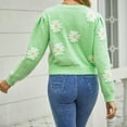 thumbnail image 5 of Lovskoo Sweaters for Women Comfortable Little Daisy Printing Long Sleeve Round Neck Sweater Top Green, 5 of 6