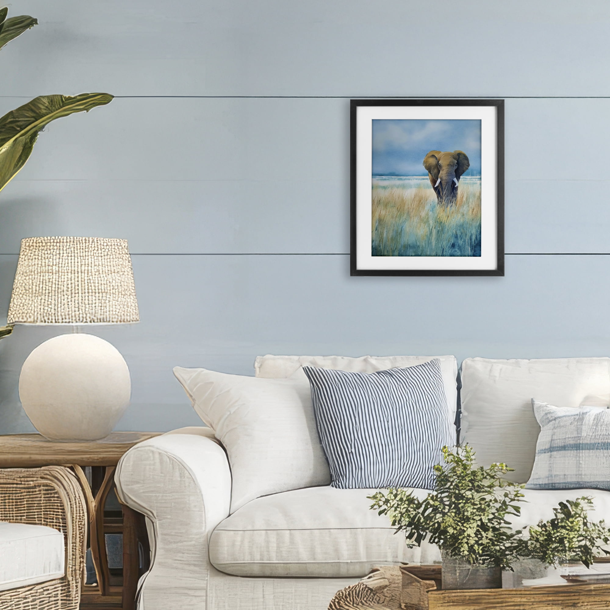 Stupell Industries Blue Grass Elephant Black Framed Print Under Glass, design by Franklyn Gregory
