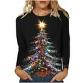 thumbnail image 2 of Ounisa Long Sleeve Womens Tops Casual Loose Fit Crewneck T Shirts Solid Lightweight Length Tunic Tops Christmas Tree Lights Christmas Gifts Elk Sequin Graphic Pullover, 2 of 5